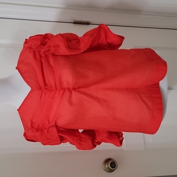 H&M Size 8 Bright Red Georgette V-Neck Blouse Ruching Detail, Excellent Cond. - Picture 1 of 12